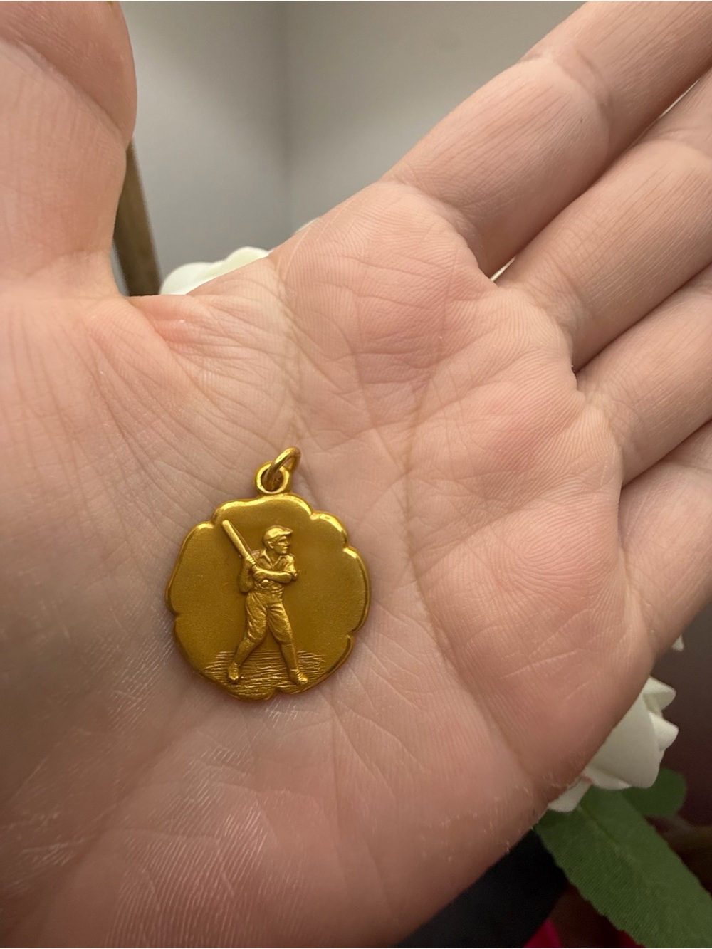 Gold Baseball Player Pendant Charm - Women Jewelry